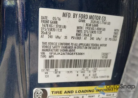 2016 Ford Expedition El Limited z USA, uszkodzony, nr VIN 1FMJK2AT5GEF53061